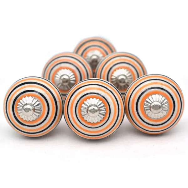 Ceramic_Retro_White_Orange_Black_Concentric_Stripe_Cupboard_Knobs