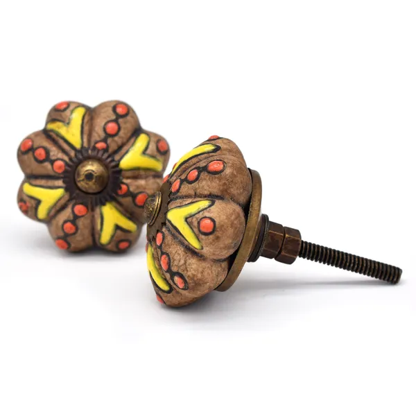 Ceramic_Rustic_Brown_Yellow_Floral_Hand_Painted_Door_Knobs