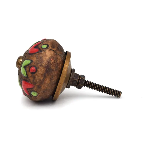 Ceramic_Artisan_Brown_Red_Green_Hand_Painted_Floral_Round_Knobs