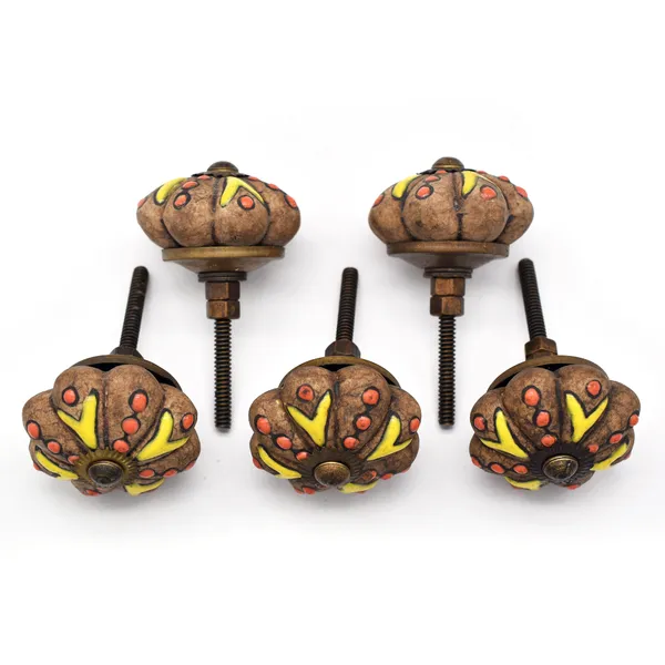 Ceramic_Rustic_Brown_Yellow_Floral_Hand_Painted_Door_Knobs