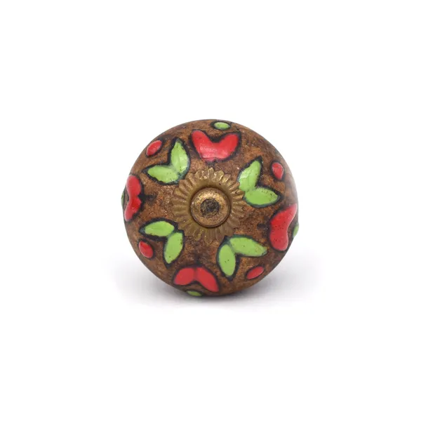 Ceramic_Artisan_Brown_Red_Green_Hand_Painted_Floral_Round_Knobs