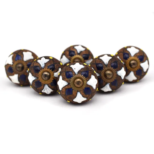 Ceramic_Vintage_Brown_Blue_Melon_Shape_Cabinet_Knobs