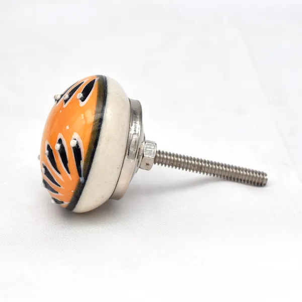 Ceramic_Artisan_Orange_Black_White_Hand_Painted_Floral_Round_Knobs