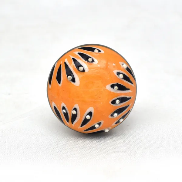 Ceramic_Artisan_Orange_Black_White_Hand_Painted_Floral_Round_Knobs