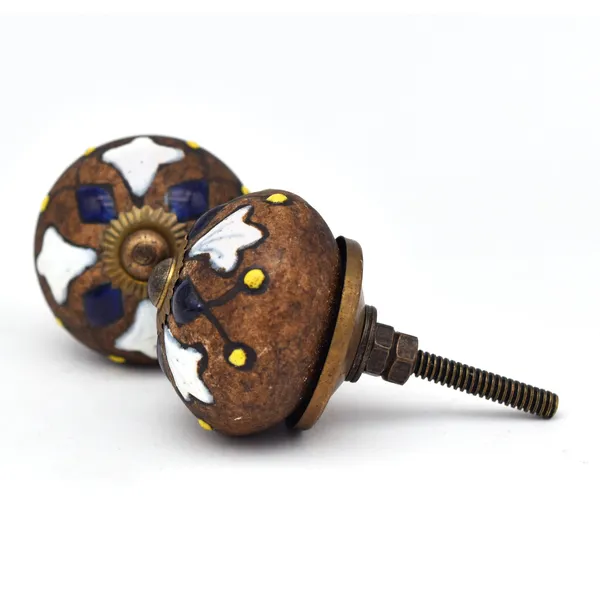 Ceramic_Vintage_Brown_Blue_Melon_Shape_Cabinet_Knobs