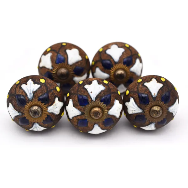 Ceramic_Vintage_Brown_Blue_Melon_Shape_Cabinet_Knobs