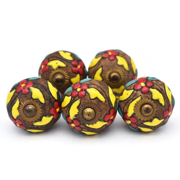 Ceramic_Bohemian_Hand_Painted_Floral_Brown_Door_Knobs