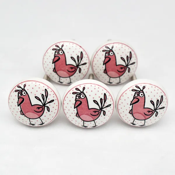 Ceramic_Whimsical_Pink_Bird_Polka_Dot_Round_Drawer_Knobs