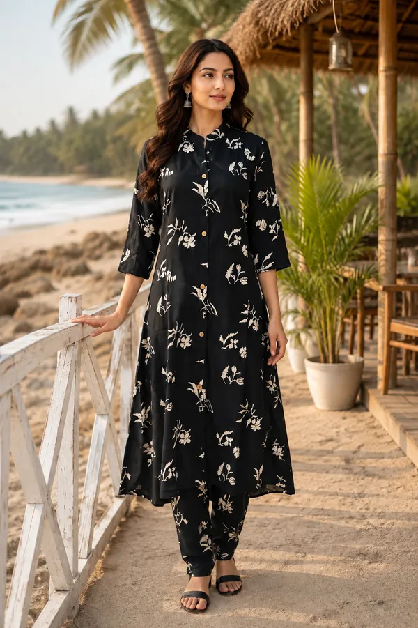 Black_Floral_Printed_Kurta_Set_for_Women