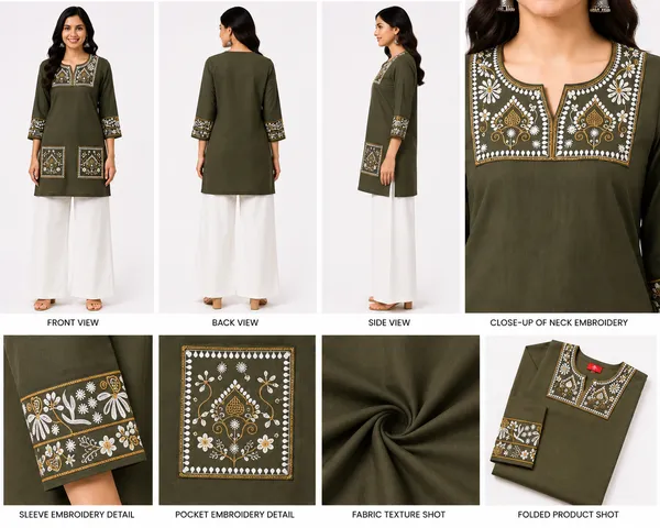 Olive_Green_Cotton_Embroidered_Ethnic_Short_Kurti_For_Women