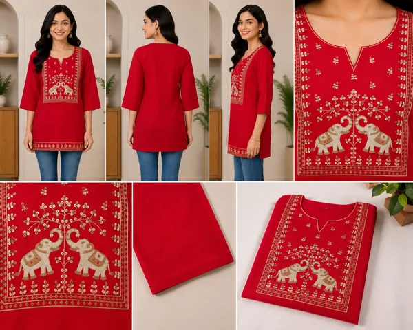 Red_Cotton_Embroidered_Short_Kurti_For_Women