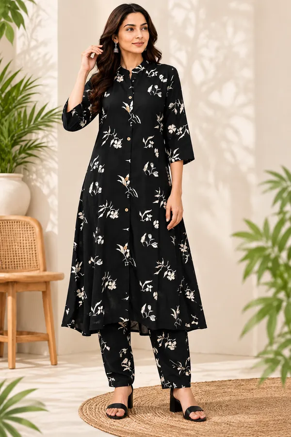 Black_Floral_Printed_Kurta_Set_for_Women