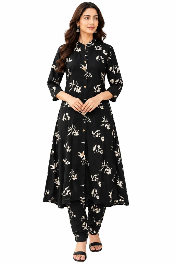 Black_Floral_Printed_Kurta_Set_for_Women