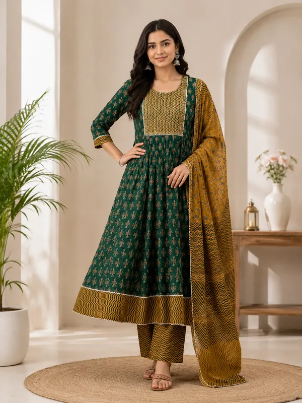 Green_Yellow_Cotton_Printed_Anarkali_Set_For_Women