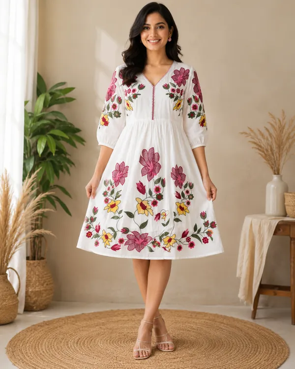 White_Cotton_Floral_Embroidered_Mini_Dress_For_Women