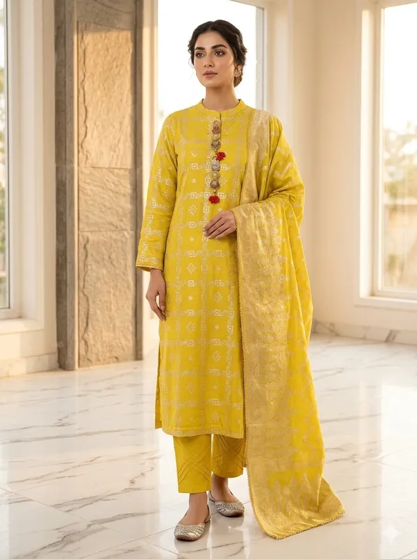 Yellow_Banarsi_Silk_Straight_Kurta_Set_for_Women