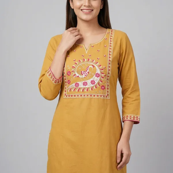 Beige_Cotton_Embroidered_Short_Kurti_For_Women