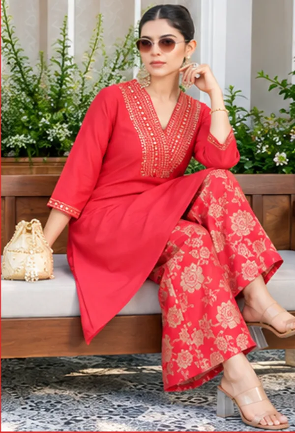 Red_Embellished_Kurta_Set_for_Women