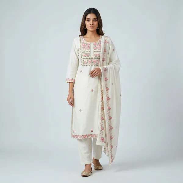 Off_White_Cotton_Silk_Floral_Embroidered_Kurta_Set_For_Women