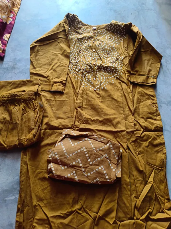 Brown_Dabu_Cotton_Mirror_Work_Embellished_Kurta_Set_For_Women
