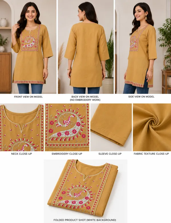 Beige_Cotton_Embroidered_Short_Kurti_For_Women