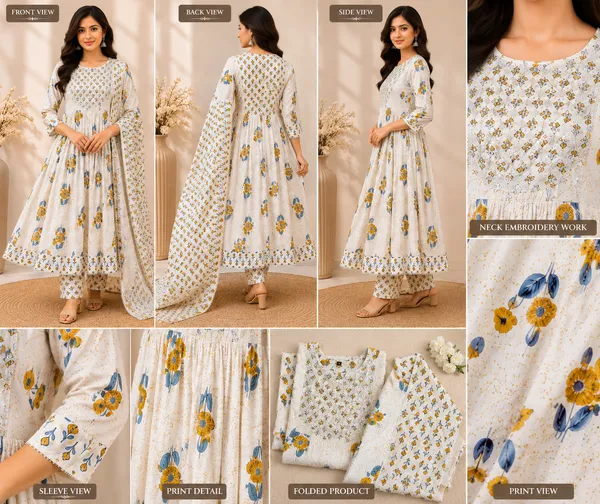 Off_White_Cotton_Floral_Print_Anarkali_Set_With_Dupatta_Pant_For_Women