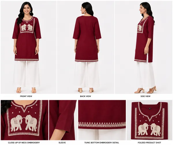Maroon_Cotton_Embroidered_Short_Kurti_For_Women