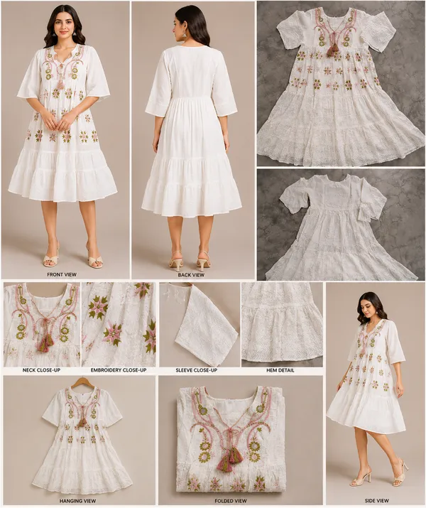 White_Cotton_Floral_Embroidered_Tiered_Midi_Dress_For_Women