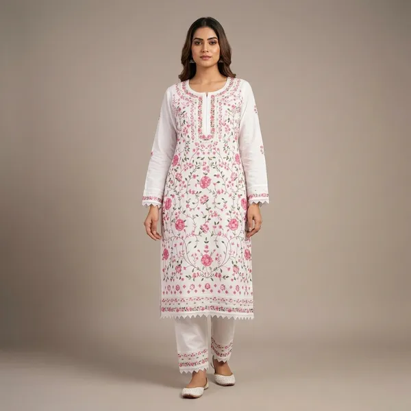 White_Cotton_Floral_Embroidered_Kurta_Pajama_Set_For_Women
