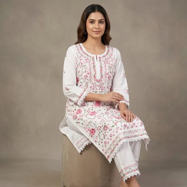 White_Cotton_Floral_Embroidered_Kurta_Pajama_Set_For_Women