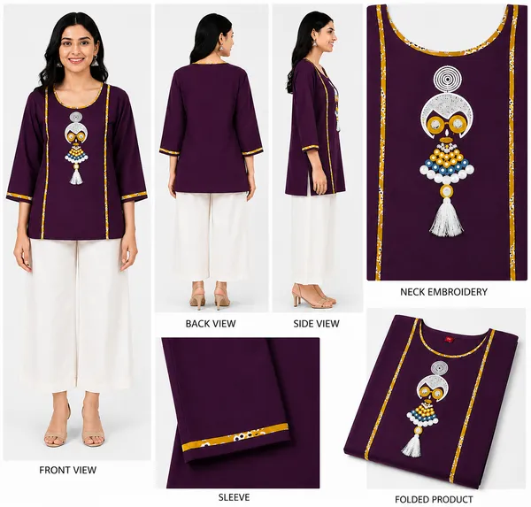 Purple_Cotton_Contrast_Piping_Short_Kurti_For_Women