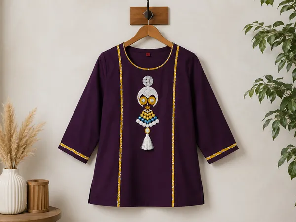 Purple_Cotton_Contrast_Piping_Short_Kurti_For_Women