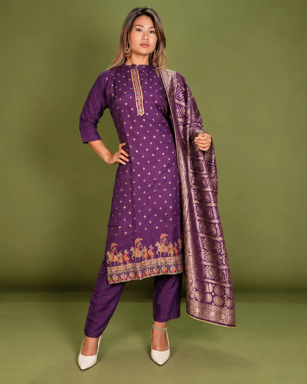 Purple_Banarsi_Silk_Kurta_Pant_Dupatta_Set_for_Women