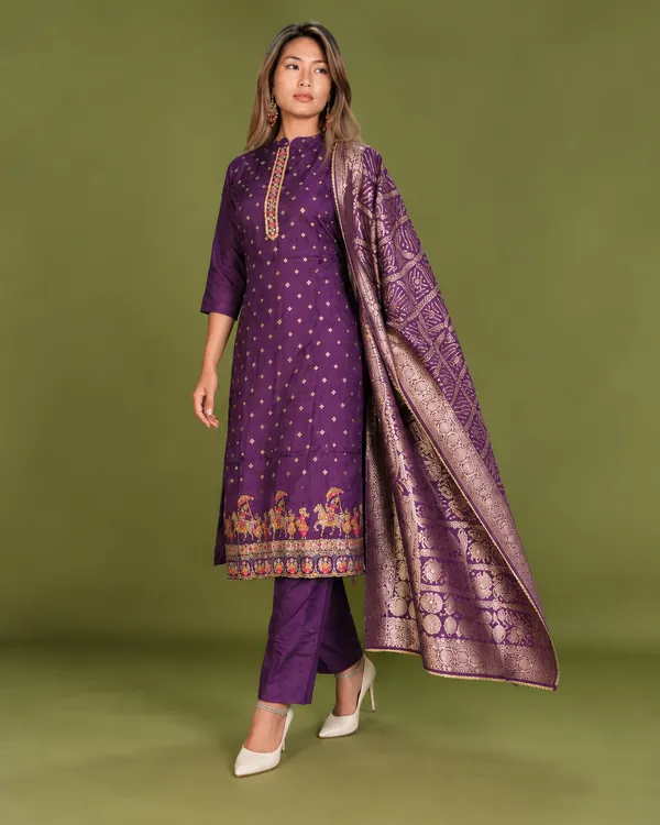 Purple_Banarsi_Silk_Kurta_Pant_Dupatta_Set_for_Women