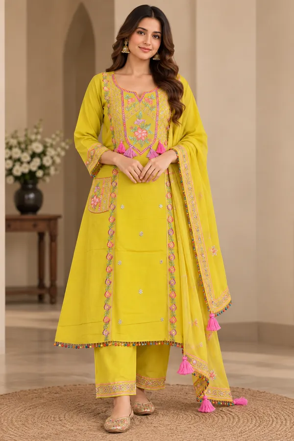 Yellow_Embroidered_Straight_Kurta_Set_For_Women