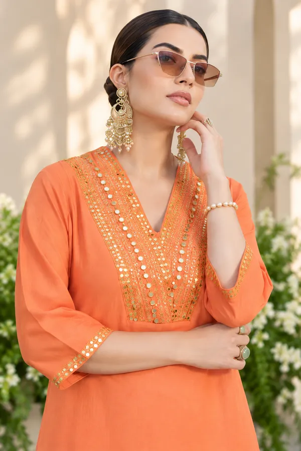 Orange_Embroidered_Kurta_Palazzo_Set_For_Women