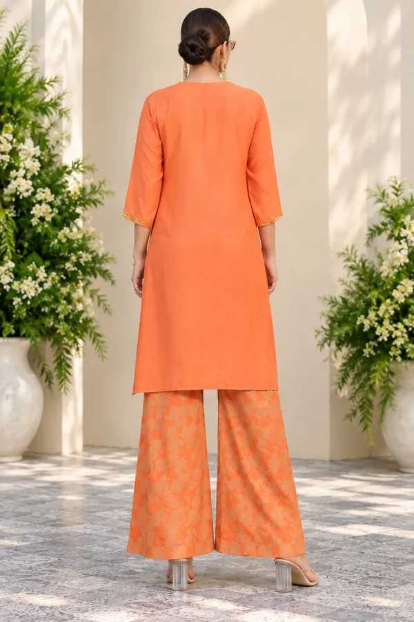 Orange_Embroidered_Kurta_Palazzo_Set_For_Women