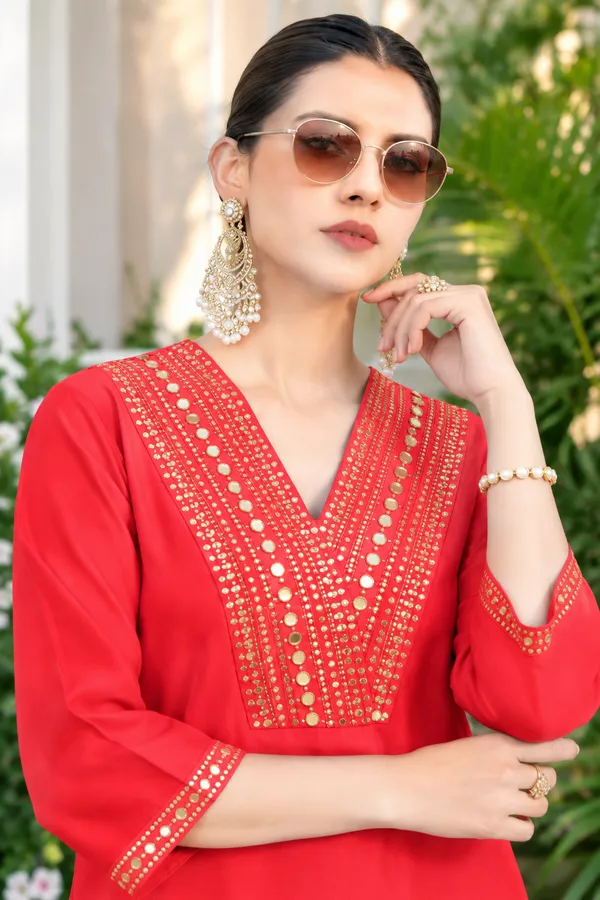 Red_Embellished_Kurta_Set_for_Women