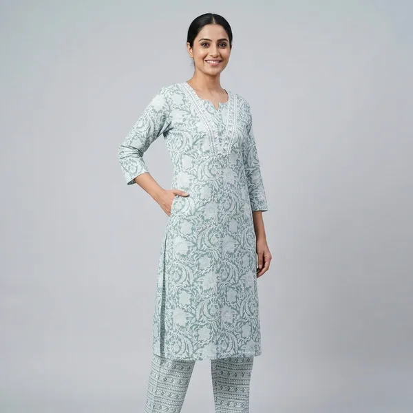 Grey_Cotton_Floral_Print_Kurta_Pyjama_Set_For_Women