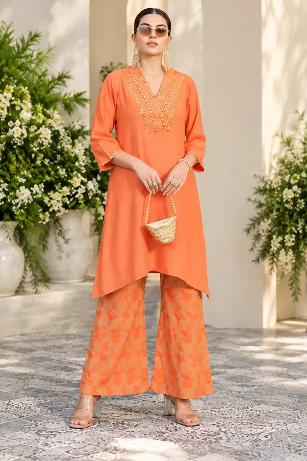 Orange_Embroidered_Kurta_Palazzo_Set_For_Women