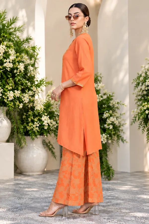 Orange_Embroidered_Kurta_Palazzo_Set_For_Women
