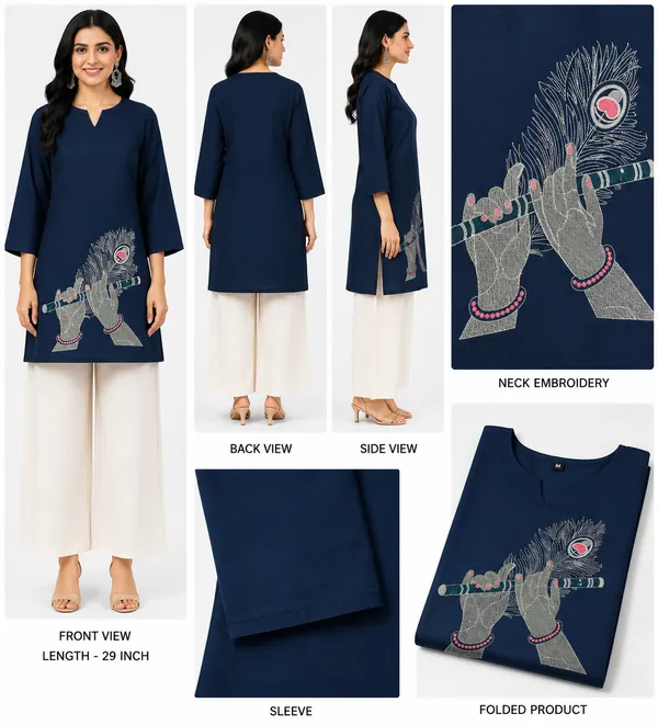 Blue_Cotton_Embroidered_Short_Kurti_For_Women