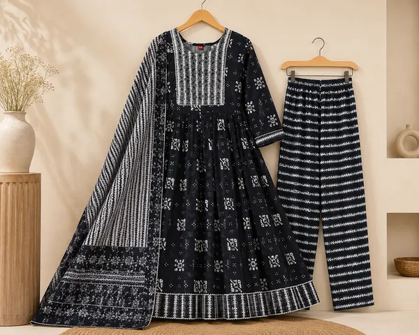 Black_Cotton_Floral_Print_Anarkali_Set_For_Women