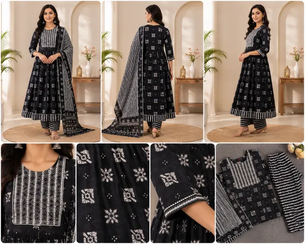 Black_Cotton_Floral_Print_Anarkali_Set_For_Women