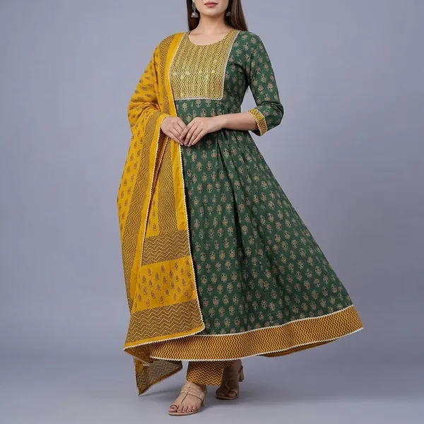 Green_Yellow_Cotton_Printed_Anarkali_Set_For_Women