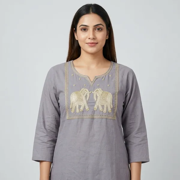 Grey_Cotton_Embroidered_Short_Kurti_For_Women