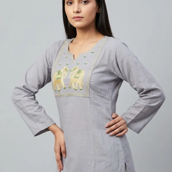 Grey_Cotton_Embroidered_Short_Kurti_For_Women