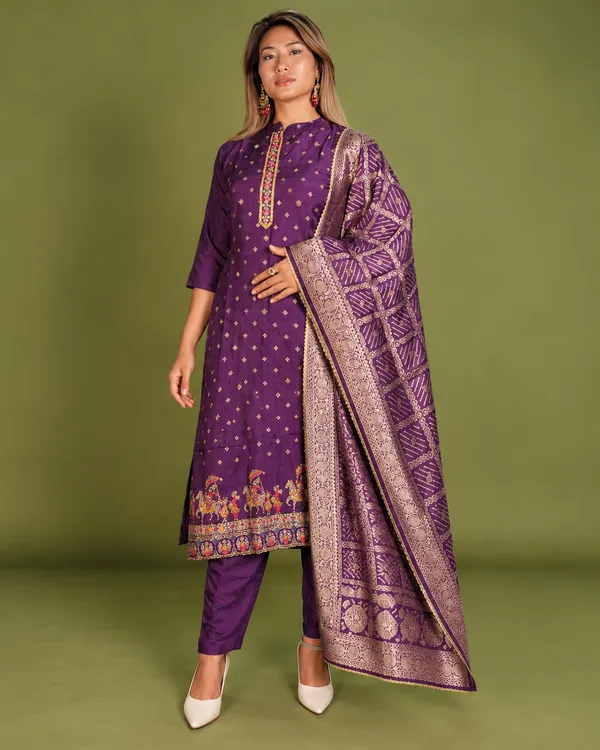 Purple_Banarsi_Silk_Kurta_Pant_Dupatta_Set_for_Women