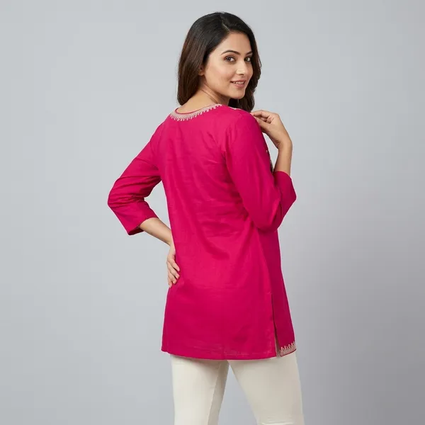 Pink_Cotton_Embroidered_Short_Kurti_For_Women