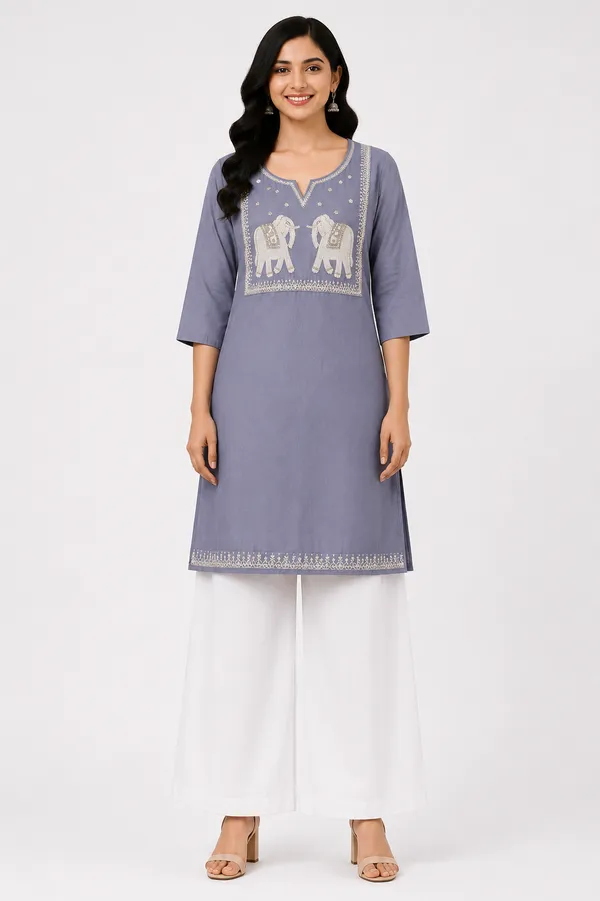 Grey_Cotton_Embroidered_Short_Kurti_For_Women